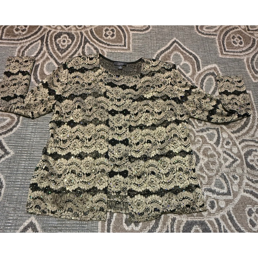 Dressbarn Collection Gold Black Lace Sequin Twin Set Cardigan Shell Womens 14